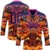 Custom Navy Yellow-Deep Pink Trippy Psychedelic Fluid Hockey Lace Neck Jersey