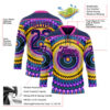 Custom Navy Purple Yellow-Deep Pink Trippy Psychedelic Hockey Lace Neck Jersey