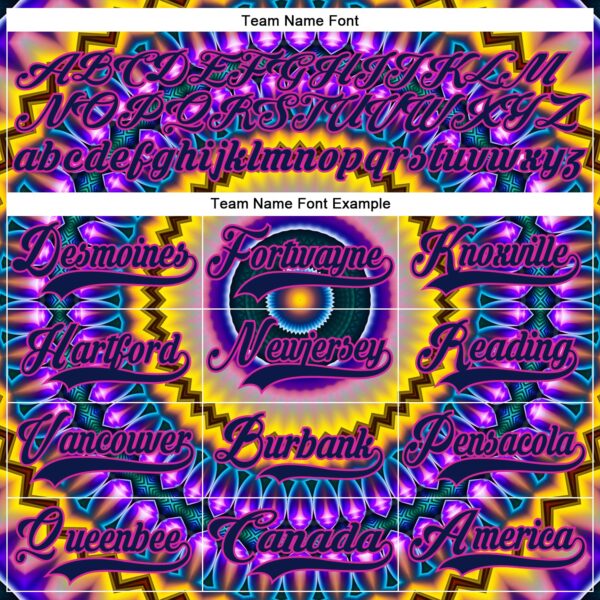 Custom Navy Purple Yellow-Deep Pink Trippy Psychedelic Hockey Lace Neck Jersey