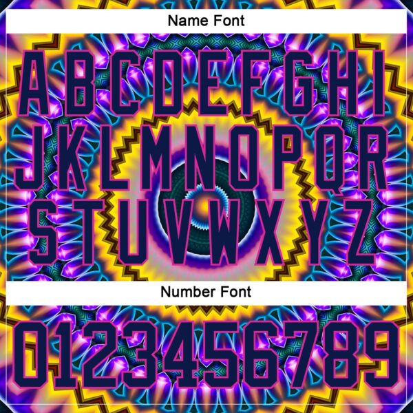 Custom Navy Purple Yellow-Deep Pink Trippy Psychedelic Hockey Lace Neck Jersey