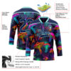 Custom Navy Ice Blue Yellow-Pink Trippy Psychedelic Magic Mushrooms Hockey Lace Neck Jersey