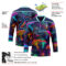 Custom Navy Ice Blue Yellow-Pink Trippy Psychedelic Magic Mushrooms Hockey Lace Neck Jersey