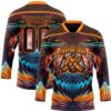 Custom Brown Bay Orange Red-Blue Trippy Psychedelic Fluid Hockey Lace Neck Jersey