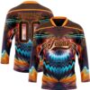 Custom Brown Bay Orange Red-Blue Trippy Psychedelic Fluid Hockey Lace Neck Jersey