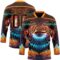 Custom Brown Bay Orange Red-Blue Trippy Psychedelic Fluid Hockey Lace Neck Jersey