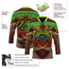 Custom Brown Neon Green Red-Blue Trippy Psychedelic Hockey Lace Neck Jersey