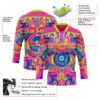 Custom Hot Pink Neon Green Yellow-Blue Trippy Psychedelic Neon Hockey Lace Neck Jersey