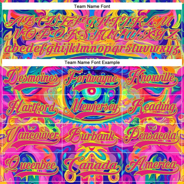 Custom Hot Pink Neon Green Yellow-Blue Trippy Psychedelic Neon Hockey Lace Neck Jersey