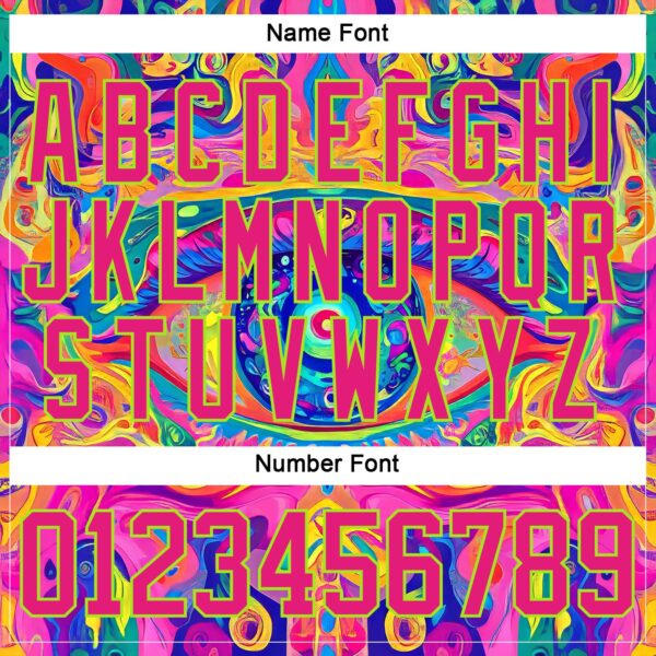 Custom Hot Pink Neon Green Yellow-Blue Trippy Psychedelic Neon Hockey Lace Neck Jersey