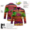 Custom Black Hot Pink Yellow-Green Trippy Psychedelic Hockey Lace Neck Jersey