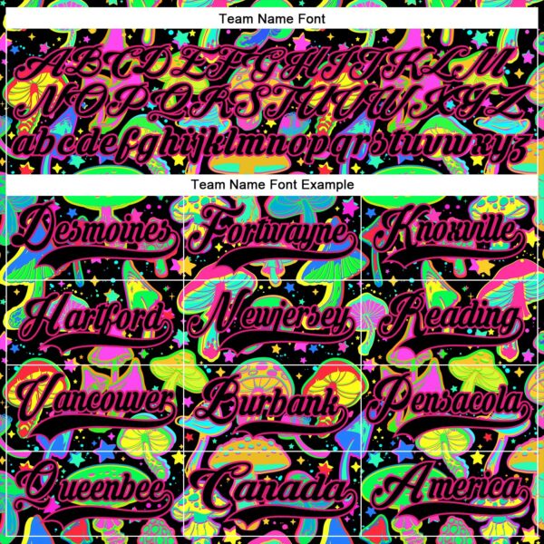 Custom Black Hot Pink Trippy Psychedelic Magic Mushrooms Hockey Lace Neck Jersey