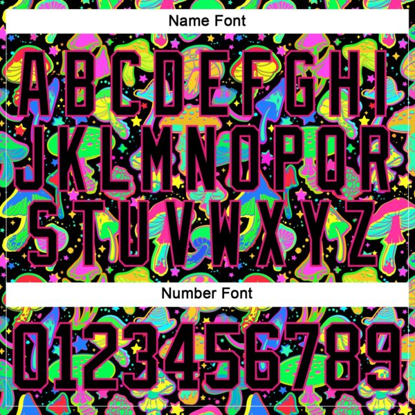 Custom Black Hot Pink Trippy Psychedelic Magic Mushrooms Hockey Lace Neck Jersey