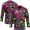 Custom Black Hot Pink Trippy Psychedelic Magic Mushrooms Hockey Lace Neck Jersey