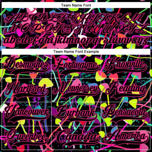 Custom Black Hot Pink Trippy Psychedelic Magic Mushrooms Hockey Lace Neck Jersey