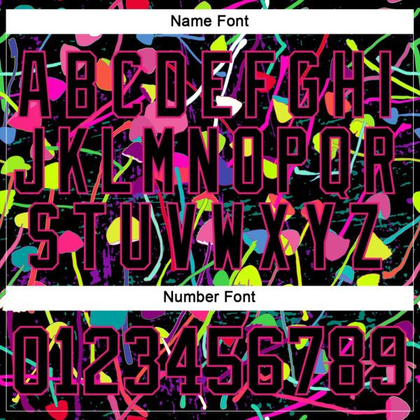 Custom Black Hot Pink Trippy Psychedelic Magic Mushrooms Hockey Lace Neck Jersey