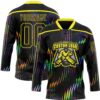 Custom Black Light Yellow Trippy Psychedelic Fluid Hockey Lace Neck Jersey