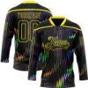Custom Black Light Yellow Trippy Psychedelic Fluid Hockey Lace Neck Jersey