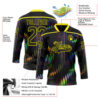 Custom Black Light Yellow Trippy Psychedelic Fluid Hockey Lace Neck Jersey