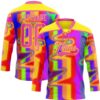 Custom Light Yellow Pink Purple Red-Green Trippy Psychedelic Neon Splash Hockey Lace Neck Jersey