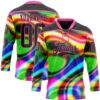 Custom Black Pink Yellow Green-Blue Trippy Psychedelic Neon Trendy Holographic Vaporwave Style Hockey Lace Neck Jersey