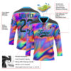 Custom Black Sky Blue Yellow-Green Trippy Psychedelic Neon Trendy Holographic Vaporwave Style Hockey Lace Neck Jersey