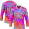 Custom Deep Pink Pea Green Purple-Orange Trippy Psychedelic Neon Hockey Lace Neck Jersey