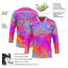 Custom Deep Pink Pea Green Purple-Orange Trippy Psychedelic Neon Hockey Lace Neck Jersey