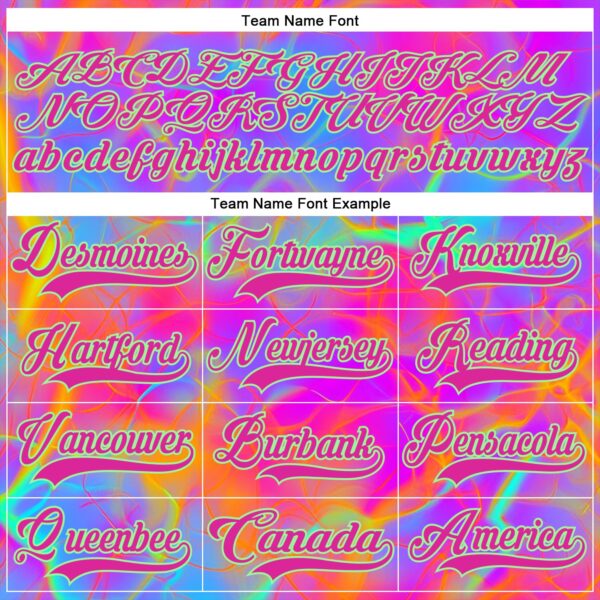 Custom Deep Pink Pea Green Purple-Orange Trippy Psychedelic Neon Hockey Lace Neck Jersey