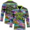 Custom Black Neon Green Trippy Psychedelic Trendy Holographic Vaporwave Style Hockey Lace Neck Jersey