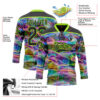 Custom Black Neon Green Trippy Psychedelic Trendy Holographic Vaporwave Style Hockey Lace Neck Jersey