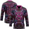 Custom Black Deep Pink-Blue Trippy Psychedelic Geometric Hockey Lace Neck Jersey