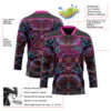 Custom Black Deep Pink-Blue Trippy Psychedelic Geometric Hockey Lace Neck Jersey