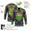 Custom Black Neon Green-Hot Pink Trippy Psychedelic Geometric Hockey Lace Neck Jersey