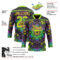 Custom Black Neon Green-Hot Pink Trippy Psychedelic Geometric Hockey Lace Neck Jersey