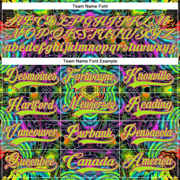 Custom Black Neon Green-Hot Pink Trippy Psychedelic Geometric Hockey Lace Neck Jersey