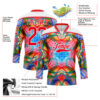 Custom White Fire Red Green Blue-Yellow Trippy Psychedelic Geometric Hockey Lace Neck Jersey