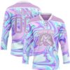 Custom Light Purple Pink Blue-White Trippy Psychedelic Fluid Trendy Holographic Vaporwave Style Hockey Lace Neck Jersey