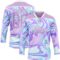 Custom Light Purple Pink Blue-White Trippy Psychedelic Fluid Trendy Holographic Vaporwave Style Hockey Lace Neck Jersey