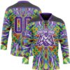 Custom Black Purple Green Orange-White Trippy Psychedelic Geometric Hockey Lace Neck Jersey