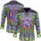 Custom Black Purple Green Orange-White Trippy Psychedelic Geometric Hockey Lace Neck Jersey