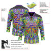 Custom Black Purple Green Orange-White Trippy Psychedelic Geometric Hockey Lace Neck Jersey