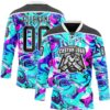 Custom Blue Black Deep Pink-White Trippy Psychedelic Fluid Hockey Lace Neck Jersey