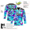 Custom Blue Black Deep Pink-White Trippy Psychedelic Fluid Hockey Lace Neck Jersey