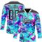 Custom Blue Black Deep Pink-White Trippy Psychedelic Fluid Hockey Lace Neck Jersey