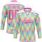 Custom White Pink Green Yellow-Purple Trippy Psychedelic Neon Hockey Lace Neck Jersey