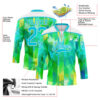 Custom Green Lakes Blue-White Trippy Psychedelic Geometric Hockey Lace Neck Jersey