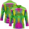 Custom Aurora Green Pink Black-White Leopard Print Neon Hockey Lace Neck Jersey