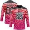 Custom Pink Black-White Zebra Print Hockey Lace Neck Jersey