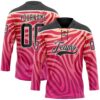 Custom Pink Black-White Zebra Print Hockey Lace Neck Jersey