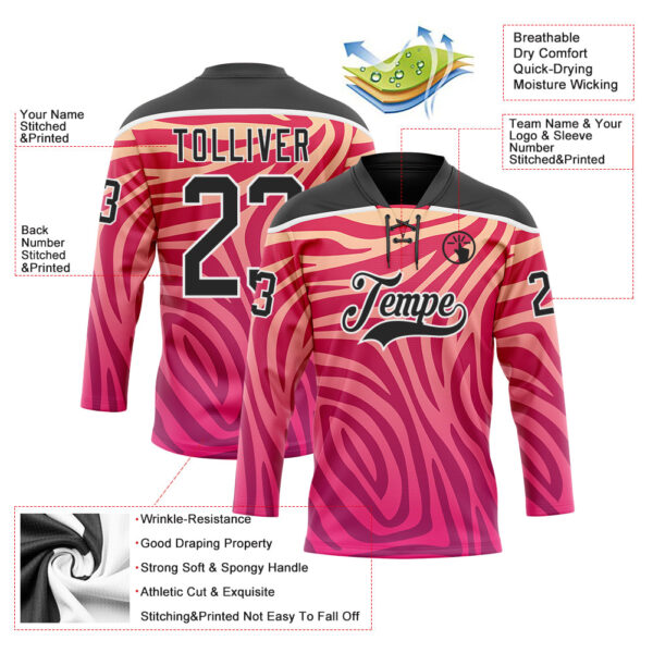 Custom Pink Black-White Zebra Print Hockey Lace Neck Jersey